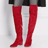 autumn newest red suede round toe over the knee boots 2022 thick heels woman fashion boots winter long boots riding boots