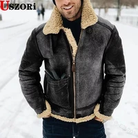 men 2022 new fashion imitation leather mens coat winter warm fur integrated jacket thickened lapel contrast color