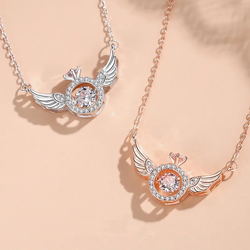 

Angel Smart Necklace Clavicle Chain Female Niche Design Sense Simple Flying Wing Micro-Inlaid Cube Zirconia Wholesale Necklace