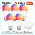 Умная Светодиодная лампа Aubess Tuya Zigbee 3,0, 9 Вт, E27 светильник изменение цвета, работает с приложением Alexa Google Home