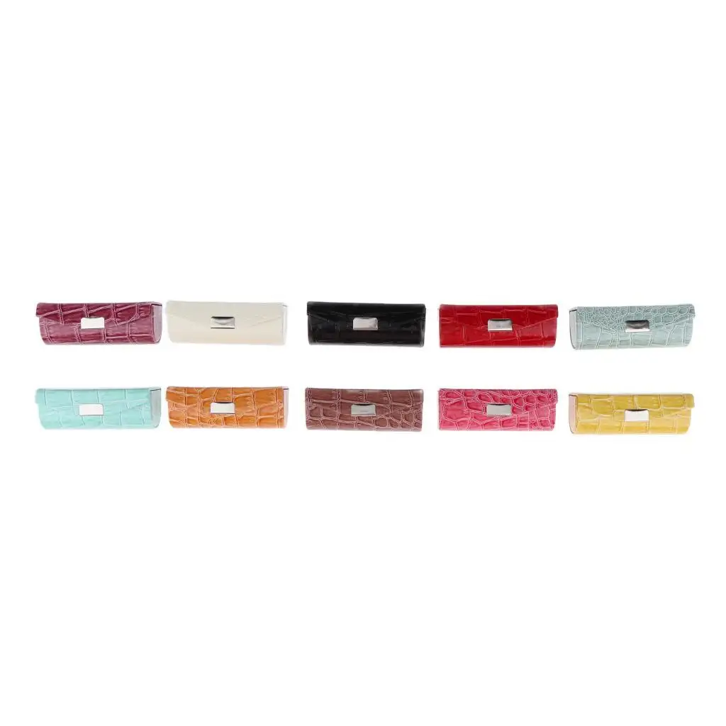 

Leather Lipstick Case Holder Storage Box with Mirror for Purse Black