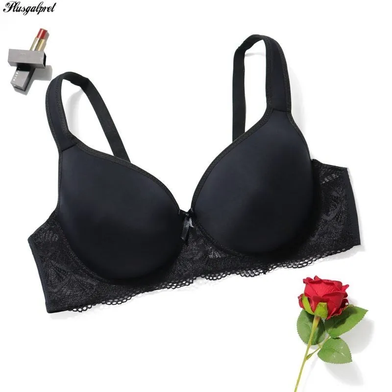 plusgalpret Fashion deep v bra plus size sexy non-padded underwear lace ruffles minimizer bra for women large size d cup 85-110
