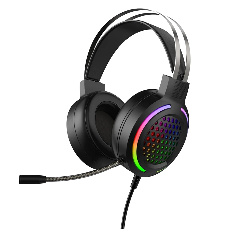 

Компьютерная игровая гарнитура с шумоподавлением, микрофоном и объемным звуком 7,1, USB, игровая гарнитура RGB с креплением на голову