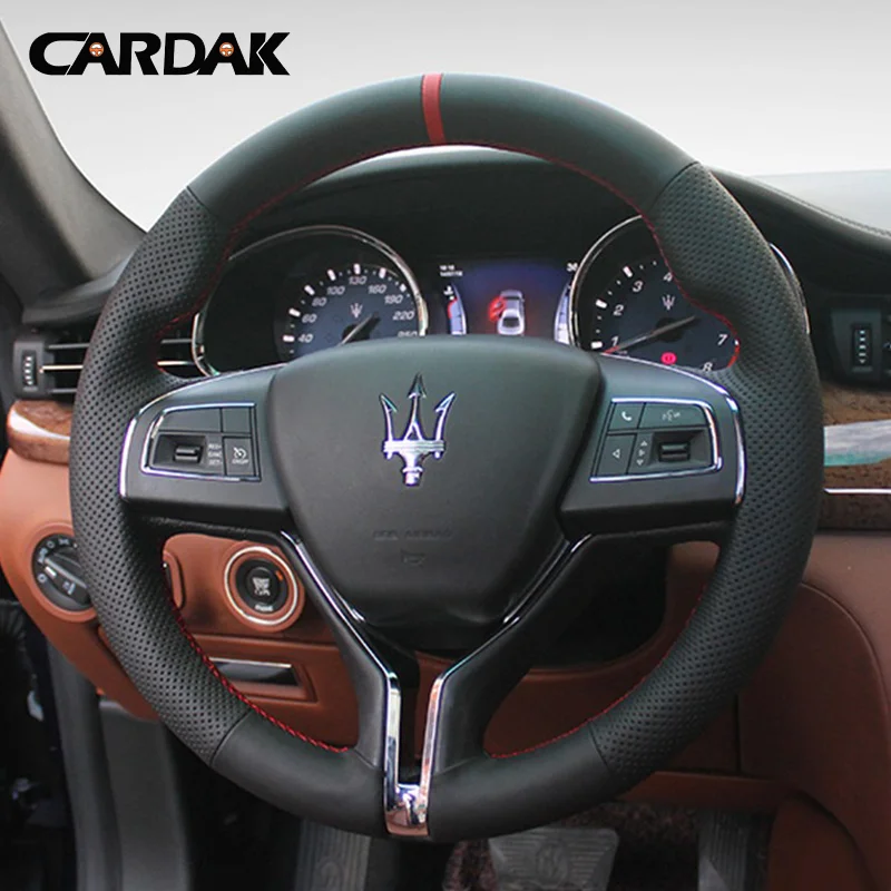 Черный кожаный чехол на руль с красным маркером для Maserati Levante Ghibli Quattroporte 2014 2015 2016