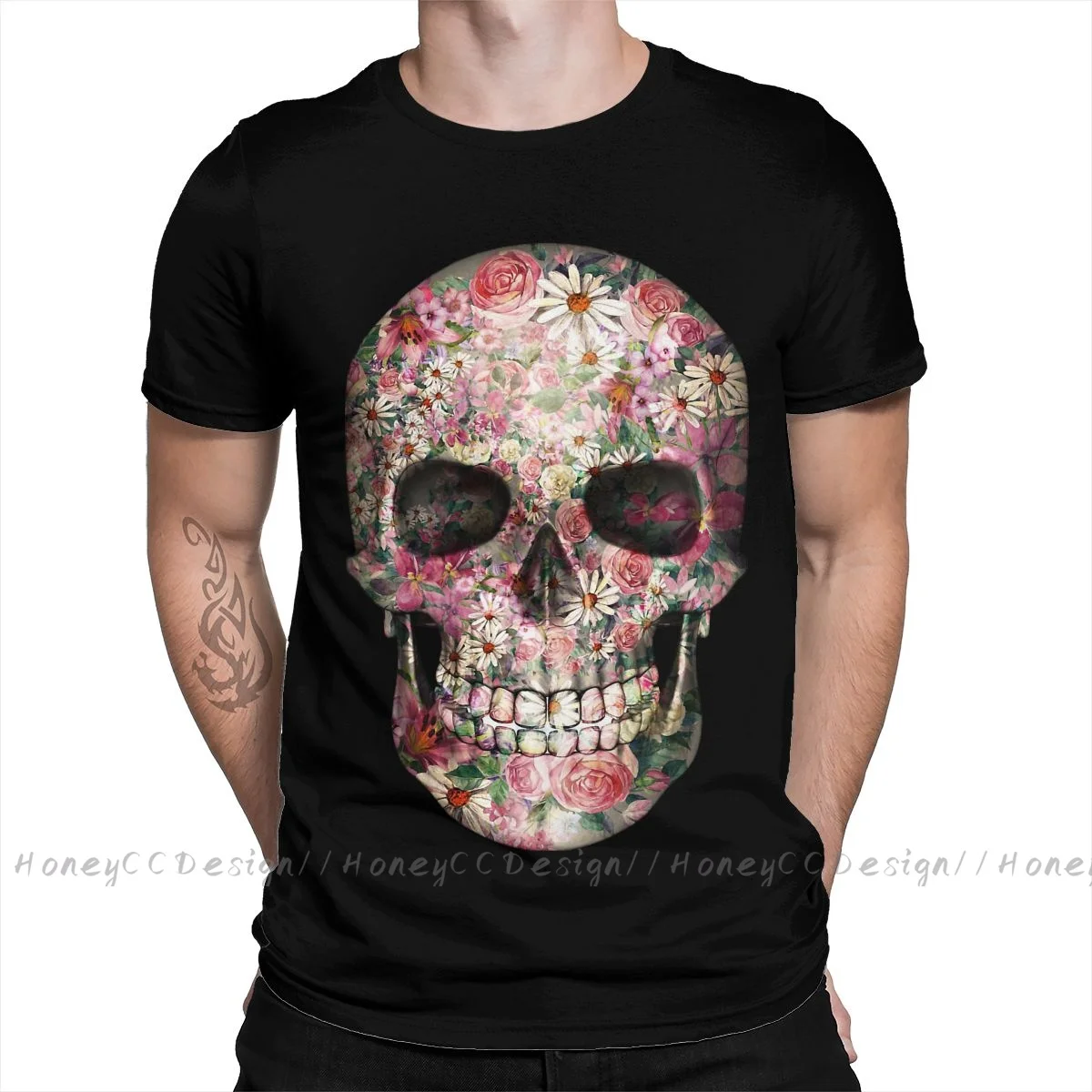 High Quality Men Mexico Skull Sugar Black T-Shirt Mexican Skull T Shirt Floral Vintage Pure Cotton Shirt Tees Harajuku TShirt