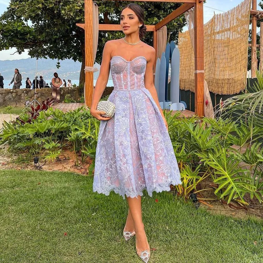 

2023 Summer New Dinner Women's Skinny Bra Dress Sexy Embroidery Lace Party Dresses Off Shoulder Vestidos De Verano Mujer