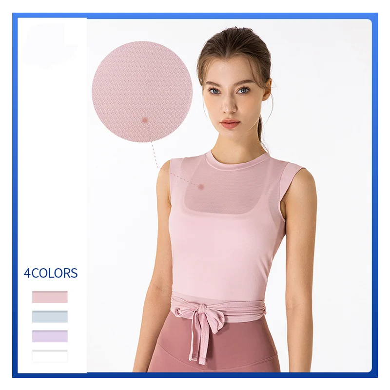 

Yoga Women Sleeveless Mesh Slim Crop Top Stretchy Fitness Tank Gym Running Shirts Workout Clothing Active Wear Sportswear