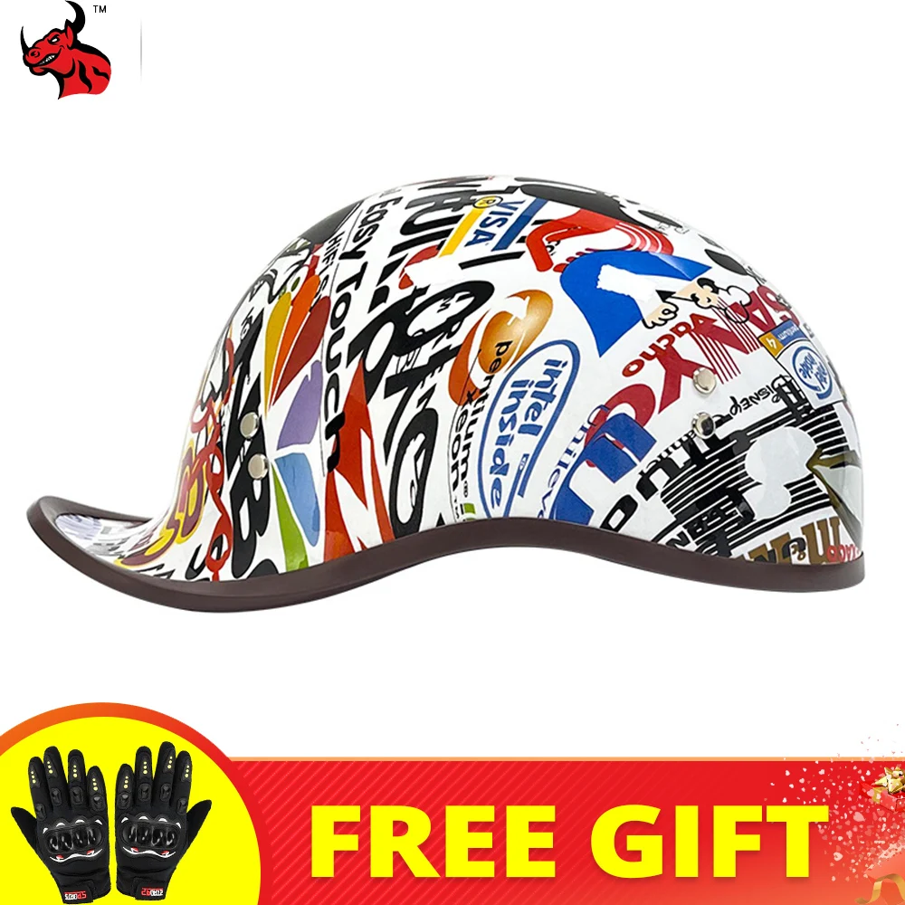 

Retro Half Scooter Helmet Men Women Baseball Cap Safety For Motorbike Vintage Electric Cycling Motorcycle Helmets With Lenses