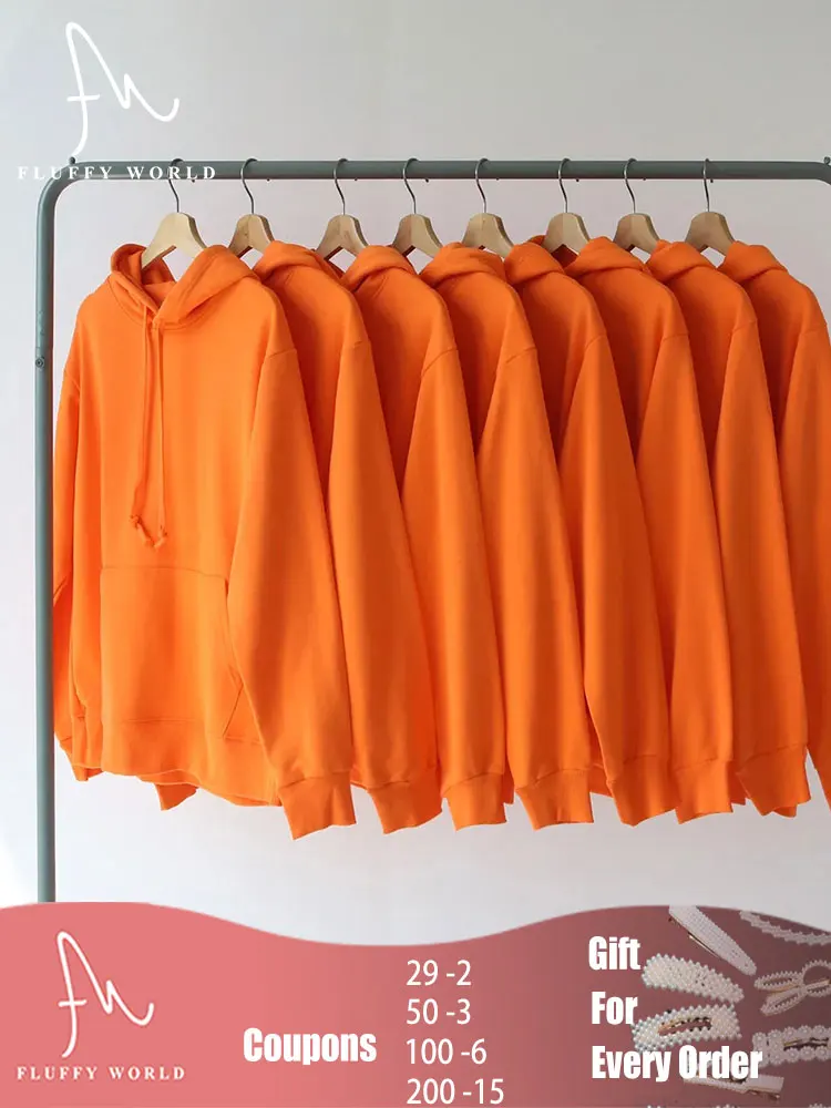 Oversize Hoodies Sweatshirt Unisex Tracksuit Sports Streetwear Sweatshirt Casual Loose Jumper T-shirt Orange Hoodie 2022 New