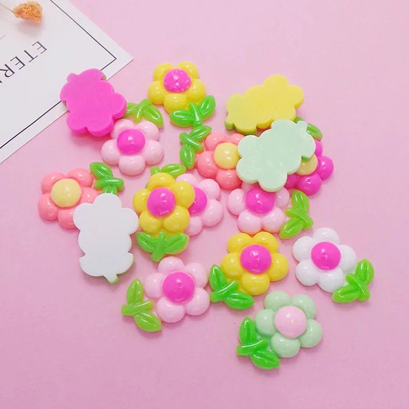 

100Pcs Kawaii Colorful Flower Resin Cabochons Flat Back Scrapbooking For Hair Bow Center DIY Embellishment Decoration Crafts