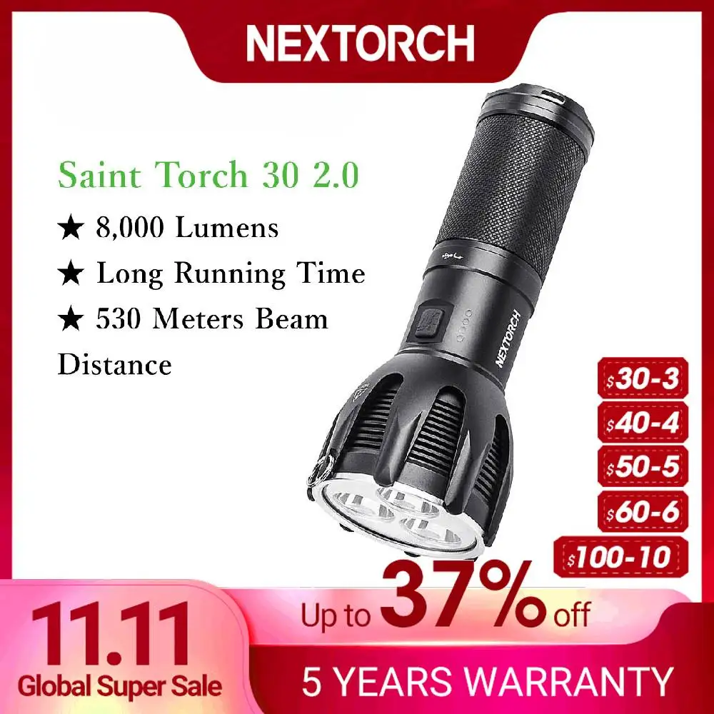 

NEXTORCH 8000 Lumens Ultra Bright Search Torch USB Rechargeable High Output Handheld Torch ST 30 v2.0