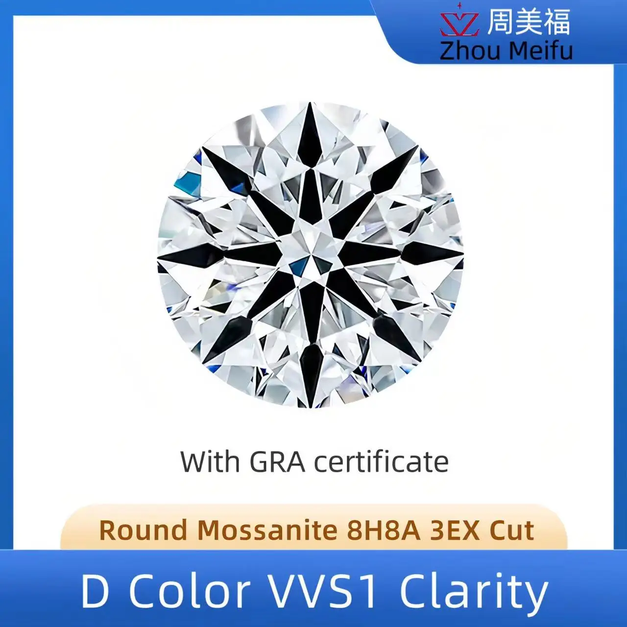 

Round Moissanite Loose Diamond D Color VVS1 Clarity 3EX Hearts and Arrows Cut Support 18K 14K 9K Platinum PT950 PT900 s925 Bulk