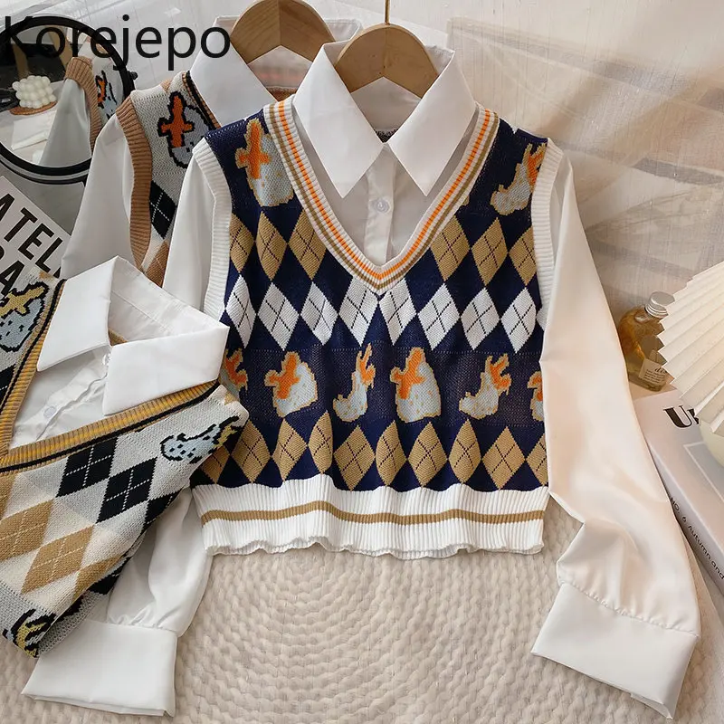 

Женский винтажный жилет корейского стиля, новые универсальные шикарные осенние Топы в стиле преппи, милые жилеты в английском стиле, 2022