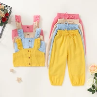 1 6y summer toddler kids baby girl ruffles sleeveless button tops t shirt long pants outfits 2pcs clothes set