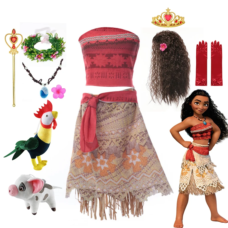 2023 Girls Disney Moana Princess Dress Kids Cosplay Costumes Child Dress Up Clothes Party Dress Christmas Birthday Vaiana Outfit