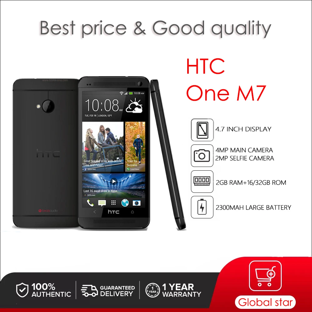 HTC One M7 Refurbished Original Unlocked mobile phones 4.7inch cellphone Quad-core 4MP Camera free shipping