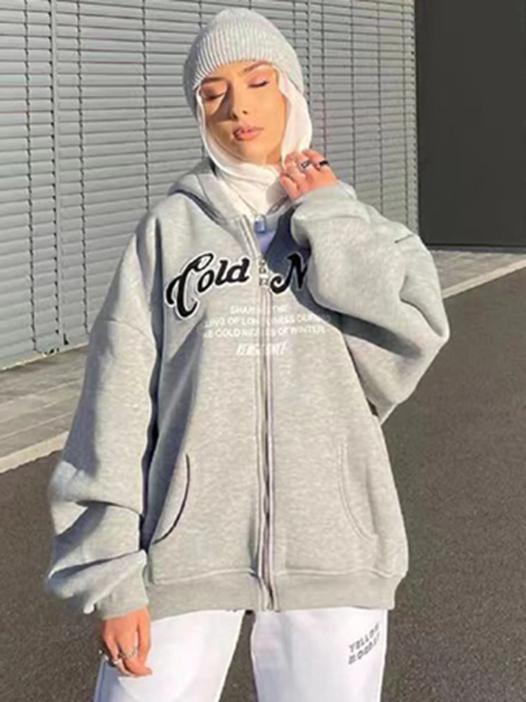 

Свободный кардиган Jyate с капюшоном и надписью, повседневный спортивный свитшот с длинным рукавом, пальто, женская мода, уличная толстовка на...