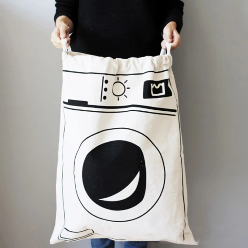 Linen Cotton Laundry Bag Animal Stripe Pattern Cute Basket Home Toy Storage Bag Drawstring Dirty Clothes Bag Organizer Bag