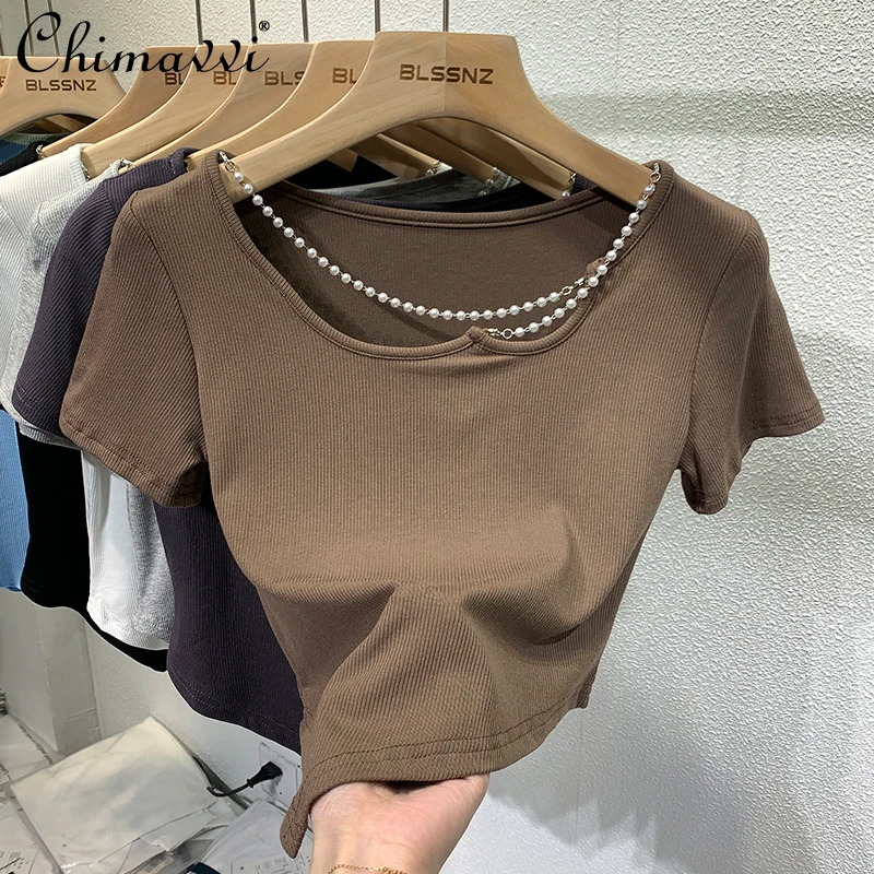 

Women's Short-Sleeved T-shirt 2022 Summer Clothes New Chic Irregular Design Short Slimming Temperament Top All-Matching