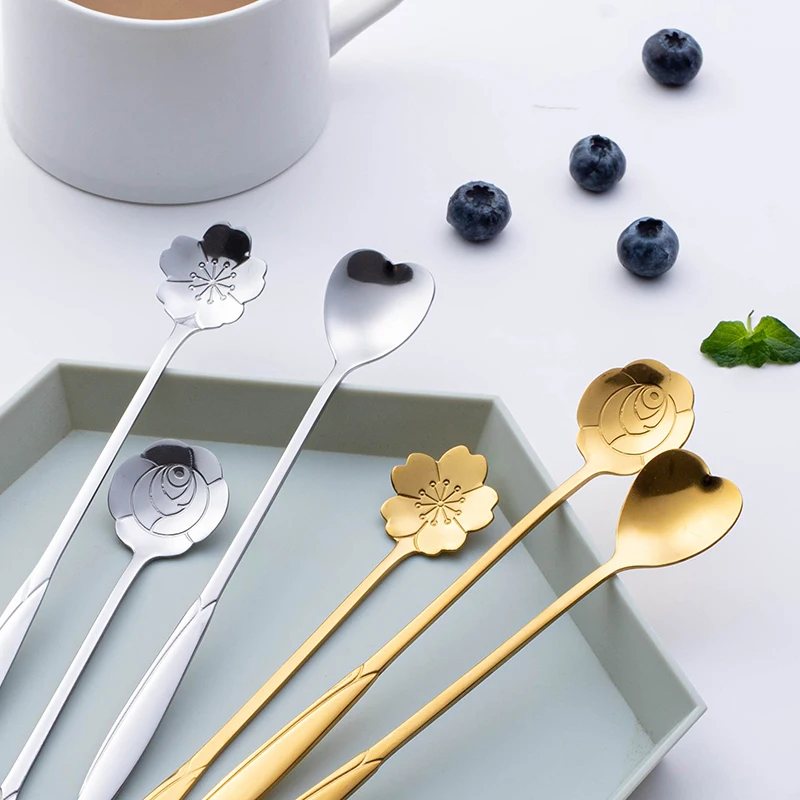 1PC Stainless Steel Spoon Cherry Rose Gold Silver Scoop Coffee Spoon Christmas Gifts Kitchen Accessories Tableware Decoration images - 6