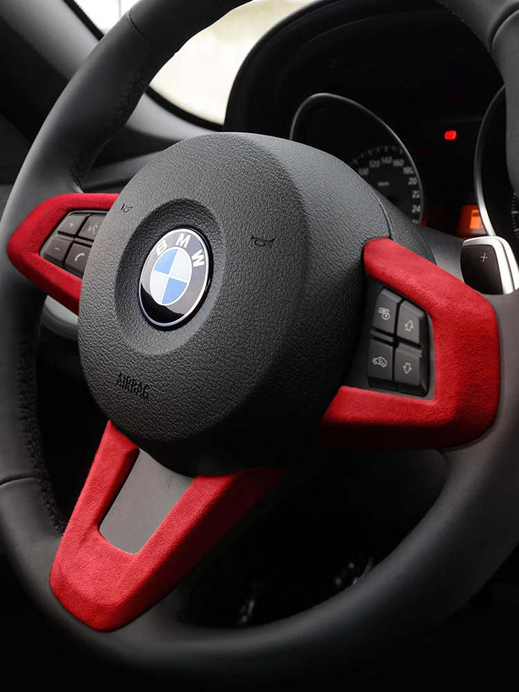 

For BMW Z4 E89 09-15 Red Alcantara Interior Modification Steering Wheel Panel Patch Sticker