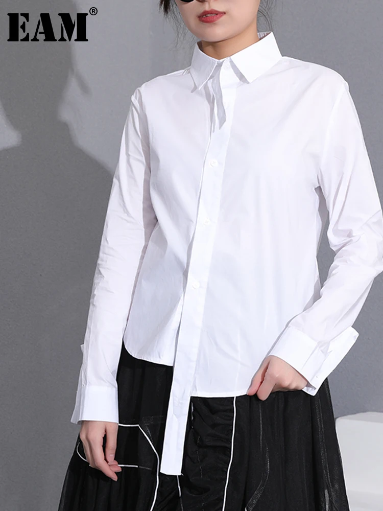 

[EAM] Women Black Irregular Spliced Blouse New Lapel Long Sleeve Loose Fit Shirt Fashion Tide Spring Autumn 2023 1B20501