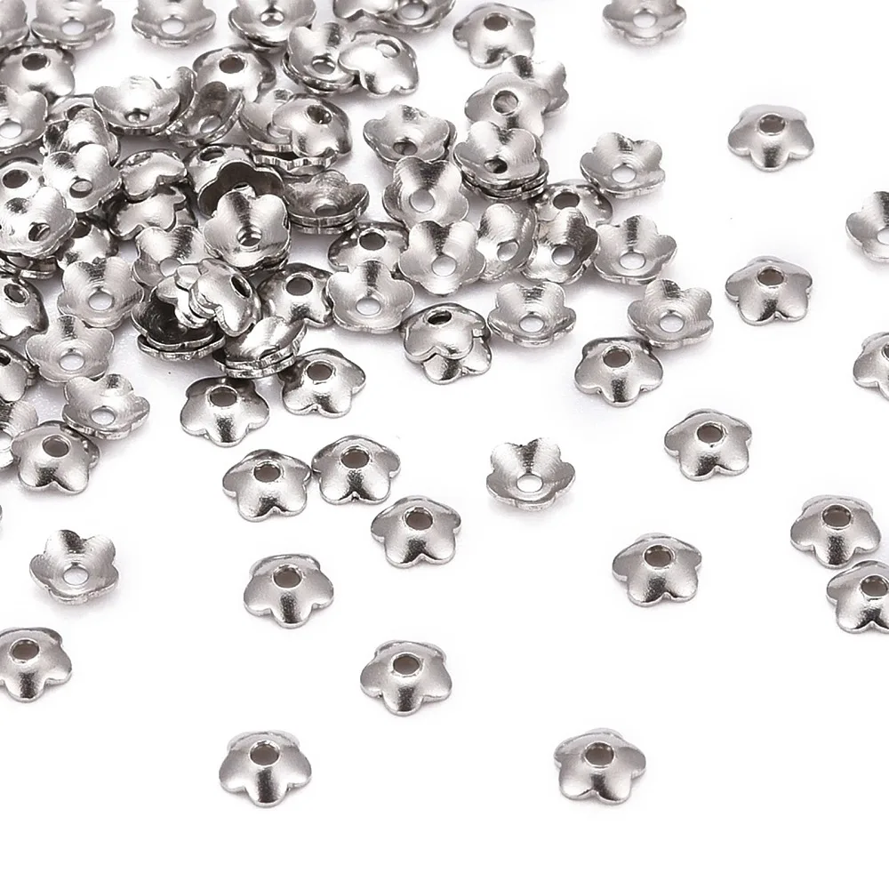 

5-Petal 316 Stainless Steel Bead Caps End Caps for Women Necklace Bracelet Earrings finding Stainless Steel Color 4x1mmHole: 1mm