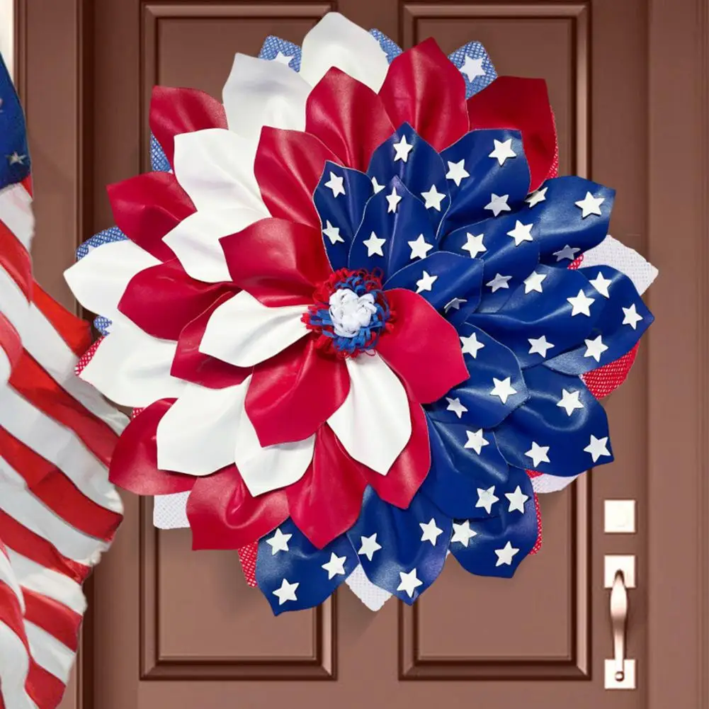 

Pretty Patriotic Door Wreath Colorfast Independence Day Themed Wreath Decor Cloth Colorful Wall Patriotic Wreath Party Supplies