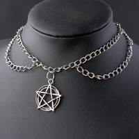 multilayer chain choker goth gothic supernatural pentagram witchcraft necklace pendant women arrow triangle knot skull jewelry