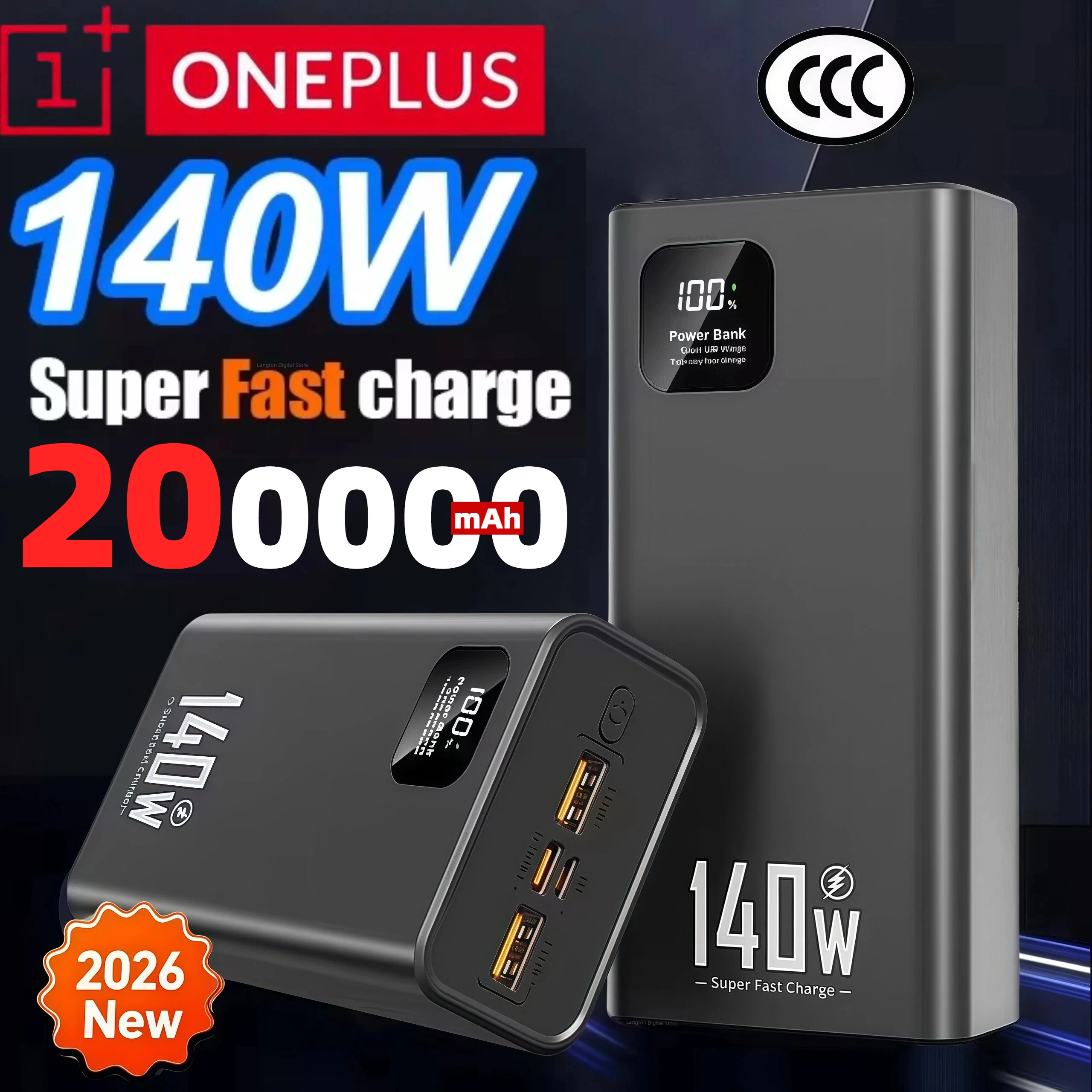 Фото ONEPLUS 120 Вт Power Bank 200000 мАч Высокая емкость Портативное зарядное устройство для быстрой зарядки запасного аккумулятора для iPhone Samsung Huawei 2026 Лидер продаж №2