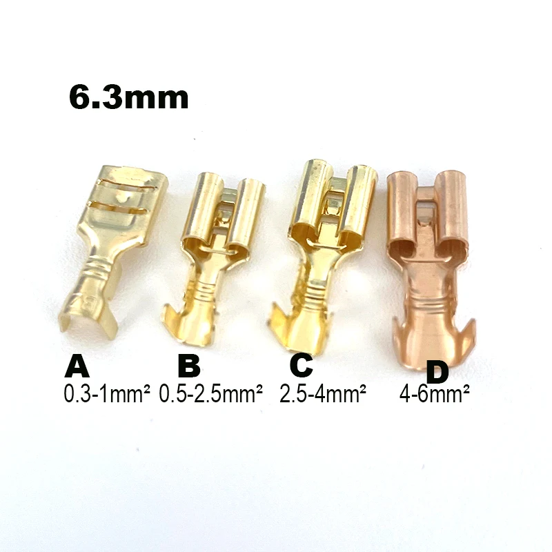 50/100/200/500 шт. Φ/A/B/C/D 0,3-4 мм2 быстрое Сращивание 6,3 мм Женский соединитель для провода 6,3 обжимная Клемма для провода