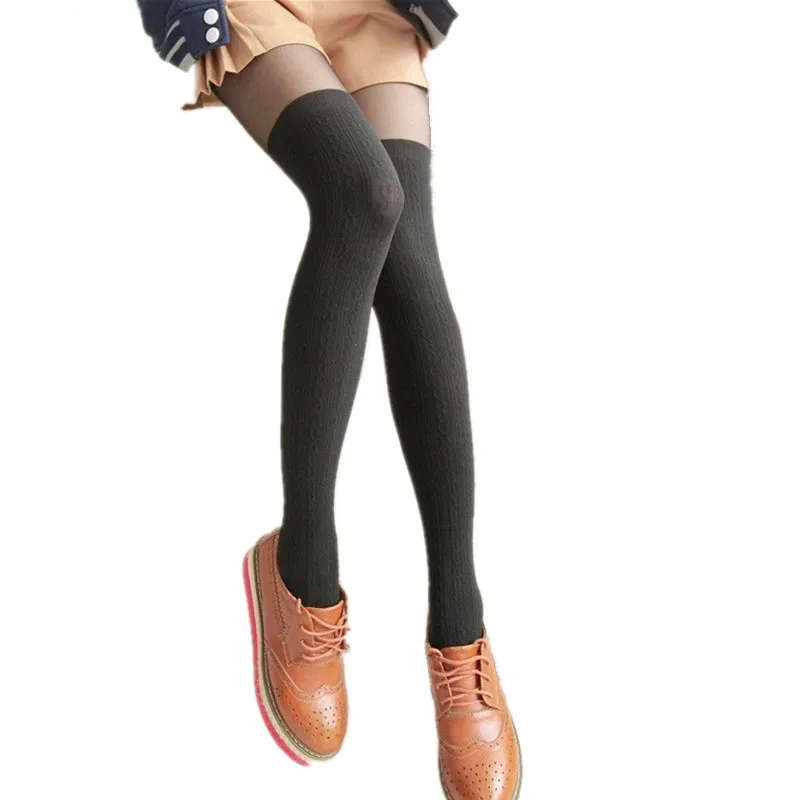 Gothic Tights Women Spring Autumn Style Girls Cute Black Lolita Knee Stockings Twisted Pantyhose With Tattoo High Waist Hosiery