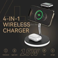 newqi 15w fast wireless charger stand for iphone magsafe apple watch 4 in1 desk lamp charging dock station for airpods pro iwatc