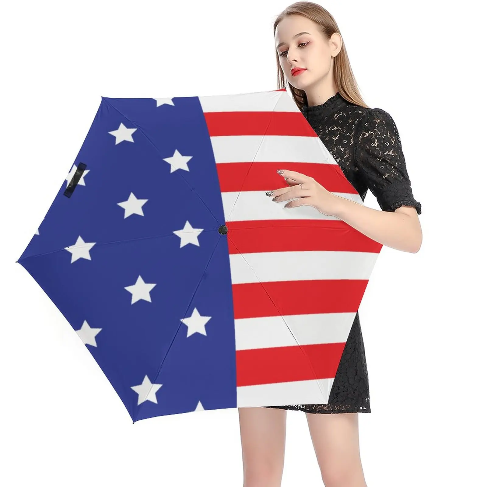 

American Flag 5 Fold 6 Ribs Umbrella The Stars And Stripes Print Mini Pocket Umbrella UV Protection Umbrellas for Male Female