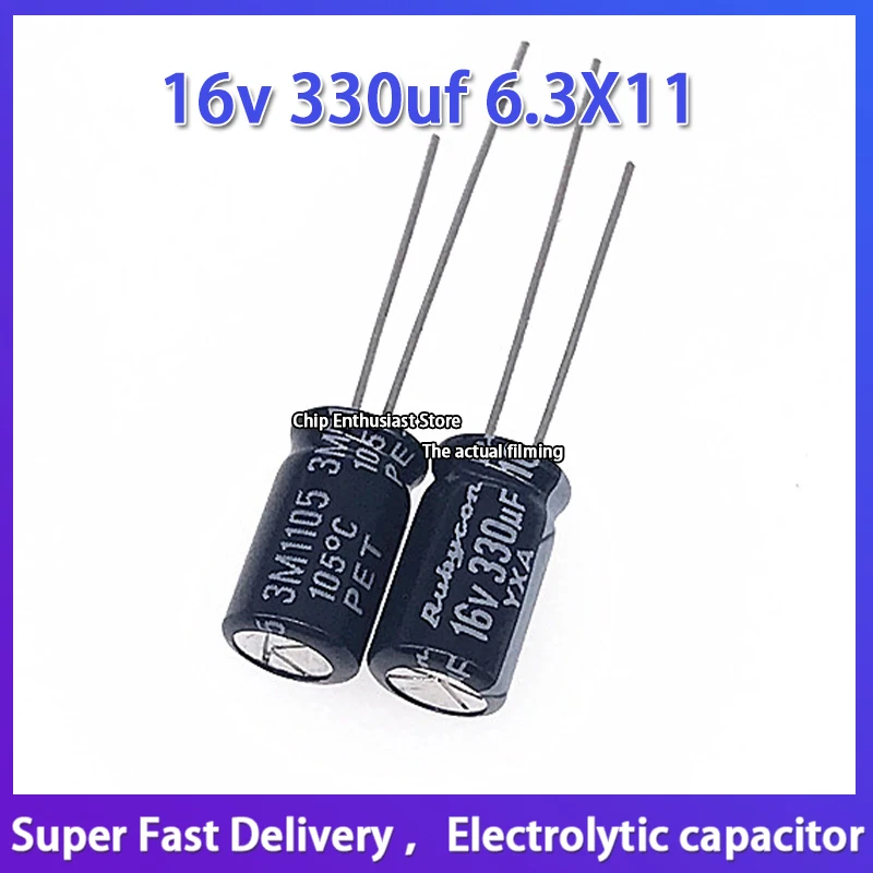 

10PCS Rubycon imported electrolytic capacitor 16v 330uf 6.3X11 Japanese ruby yxa series 105 degrees