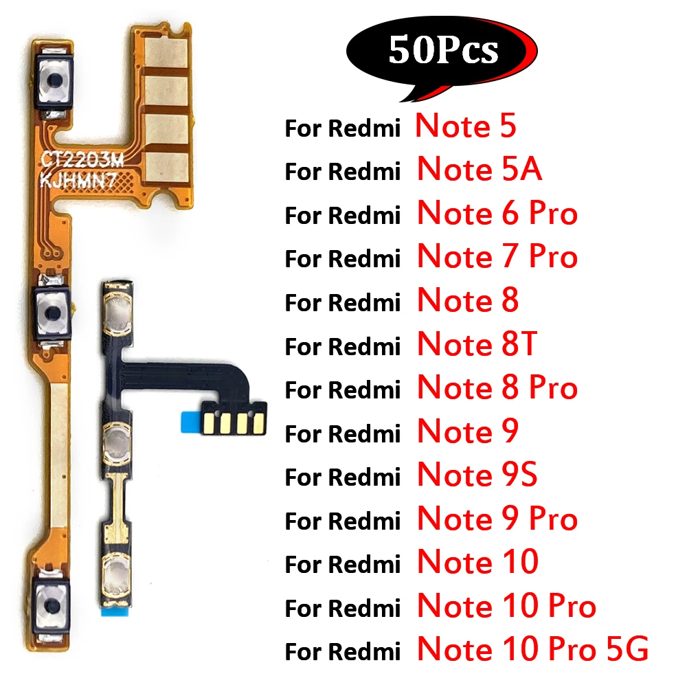 

50Pcs/Lot，Original Power On Off Volume Side Button Key Flex Cable Replacement Parts For Xiaomi Redmi Note 10 9 9S 8 7 6 Pro 5A