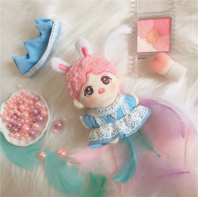

Pure White Slip Dress 10CM Cotton Doll Clothes Handmade Veil Blue Dress For 10CM Stuffed Doll Clothes Cos Accessories