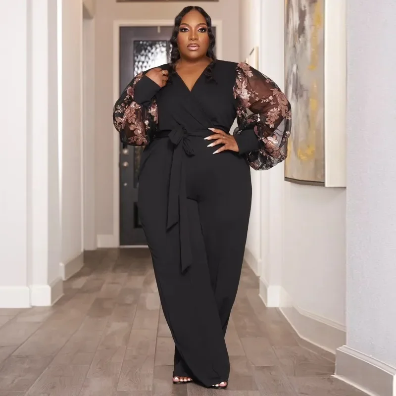 KEXU плюс размер женские цветочные пышные длинные сетчатые рукава широкие прямые