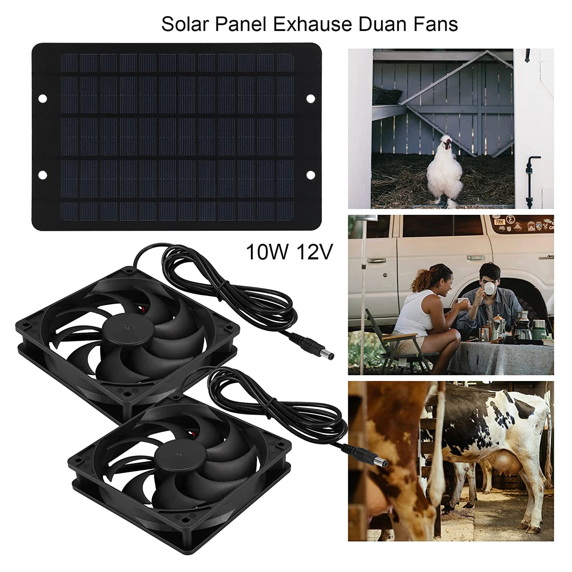 

10W Duck Cage Solar Powered Fast Speed Exhaust Vent Fan Greenhouse Ventilator Ventilating Dual Fans Livestock Henhouse
