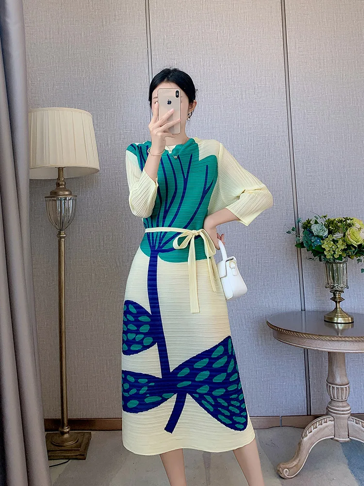 

Женское тонкое летнее платье миаке, повседневное тонкое универсальное удобное платье с принтом и складками