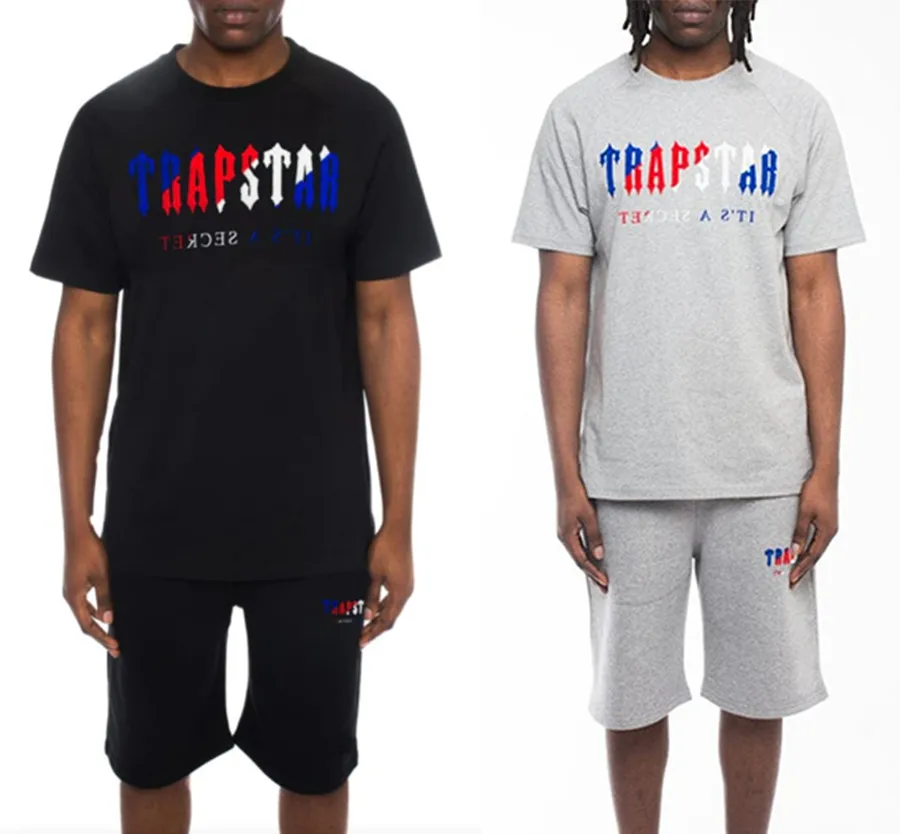 

New Summer 2 Piece Sportswear Trapstar Embroidery Men's T shirt+shorts Sportswear Suit Casual Sports Tracksuit
