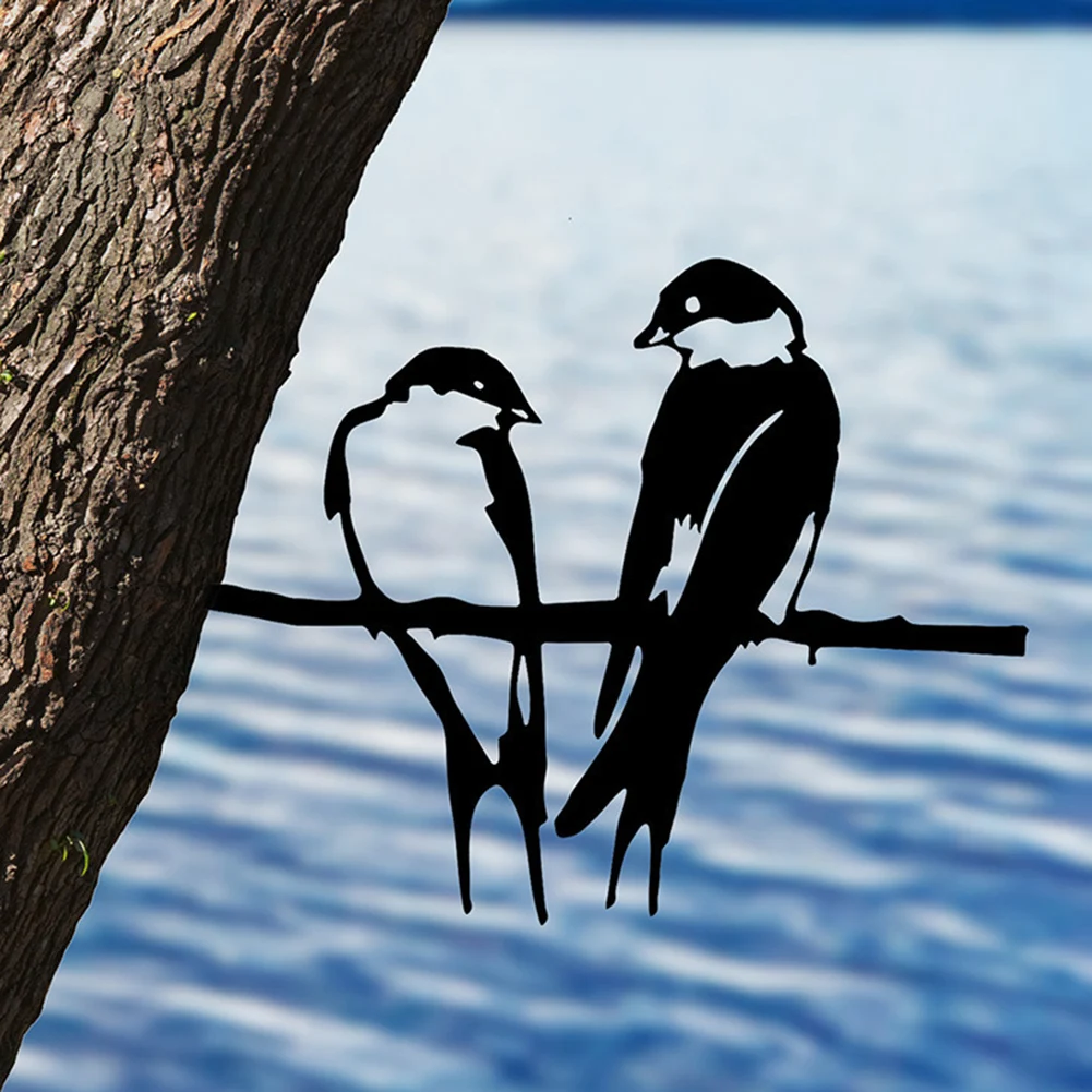 

Metal Art Bird Statues Outdoor Garden Backyard Branch Animal Decoration Simulation Birds Silhouettes Ornament