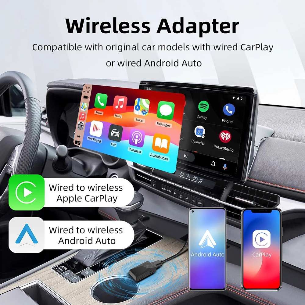 Автомобильная приставка Carplay и Android 2 в 1 беспроводной проводной к беспроводному