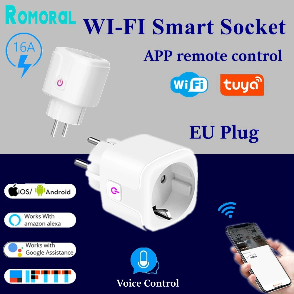 

EU WiFi Smart Plug Socket 16A 3680W Power Outlet APP Remote Voice Timer Energy Monitor Support Google Assistant Alexa Smart Home