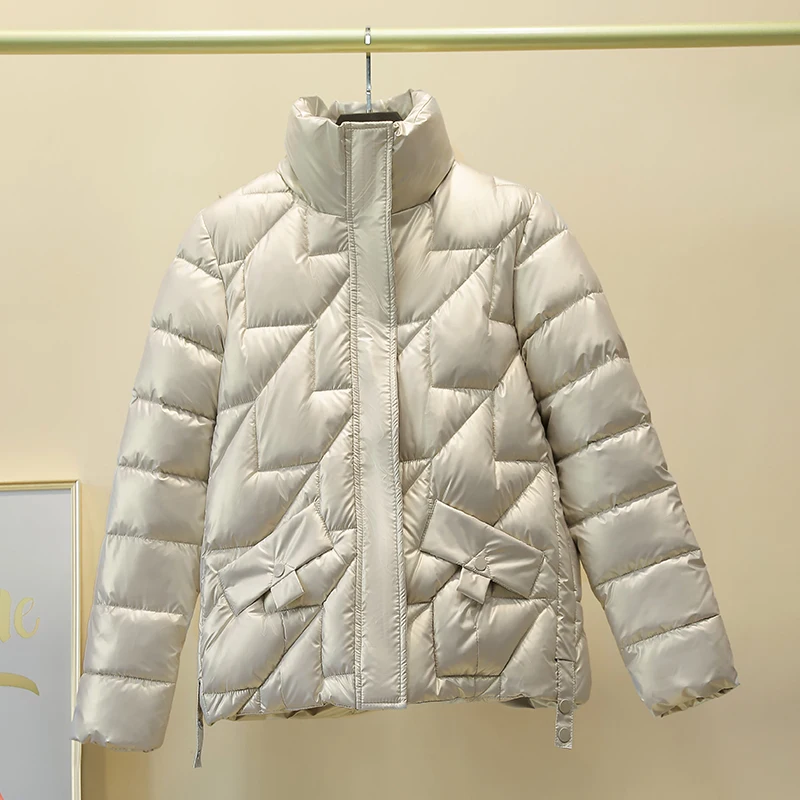 Women Jacket 2023 New Winter Parkas Female Glossy Down Cotton Jackets Stand Collar Casual Warm Parka Short Coat Female Outwear
