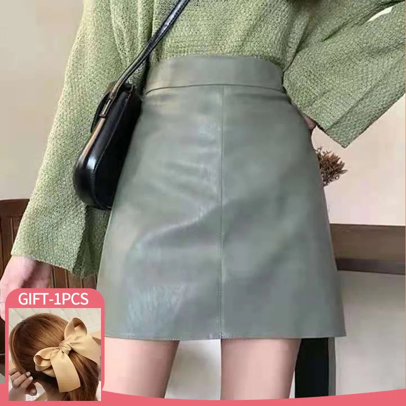 Summer Autumn Fashion Elegant Women Pu Leather Skirt 2022 New Casual High Waist Mini Ladies A-line Short Skirts |