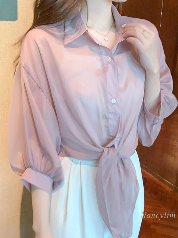 

2022 Summer New Korean Style Top Women Irregular Sun Protection Shirt Air Conditioning Room Blusas Lady Casual Outfits
