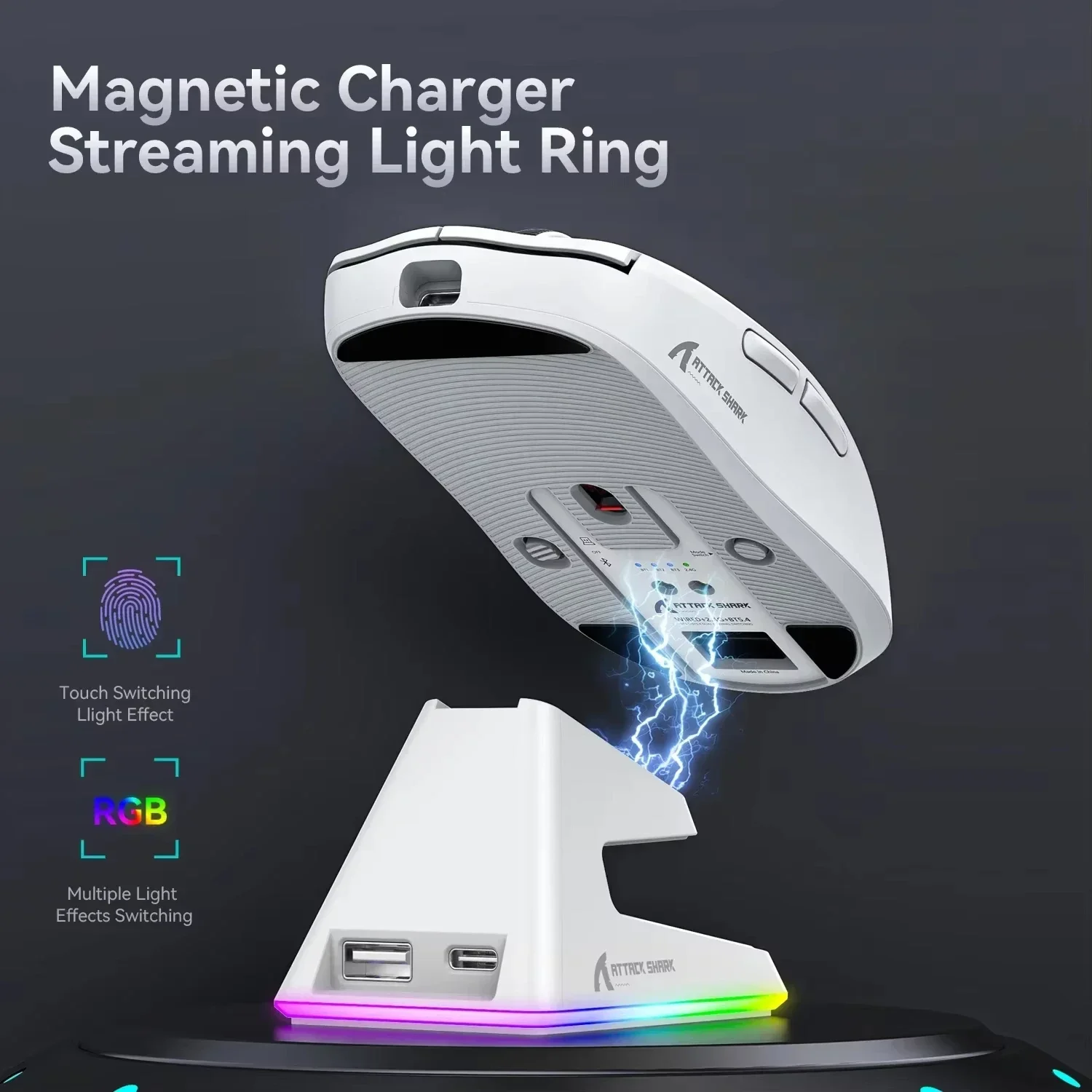Игровая мышь Attack Shark X6 PAW3395 2 4G беспроводная Bluetooth проводная 3-режимная RGB сенсорная