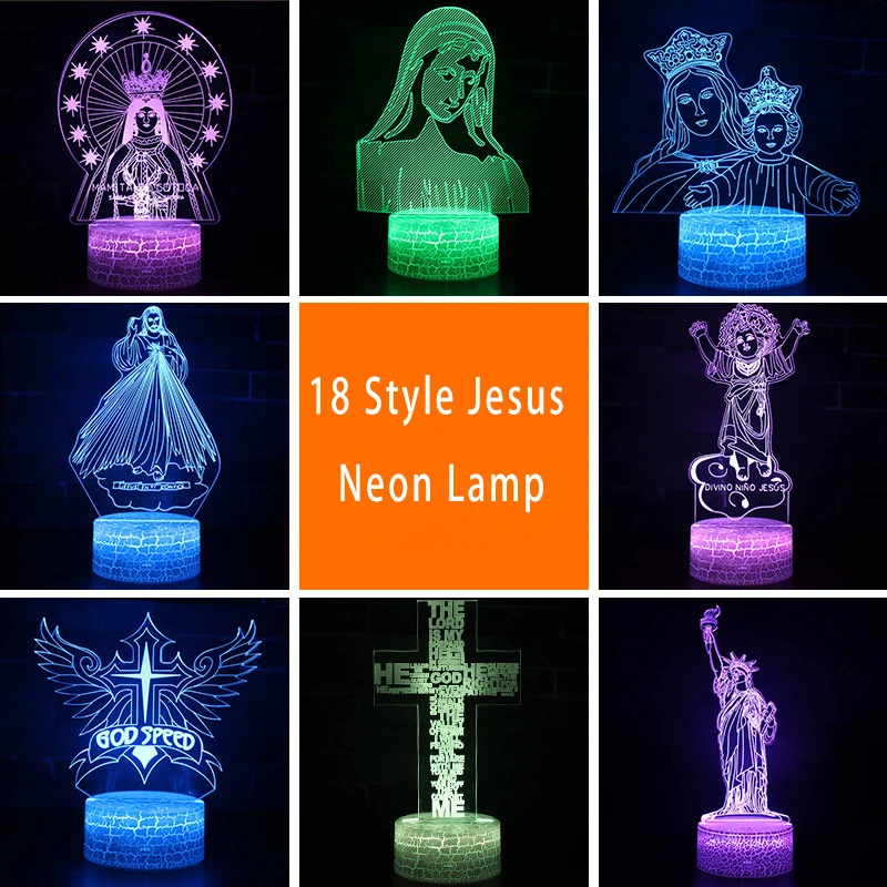 

3D Night Light Jesus Lllusion Lamp RGB Colors Changing Remote Control LED Christian Decorative Table Lamp Christian Prayer Lamp