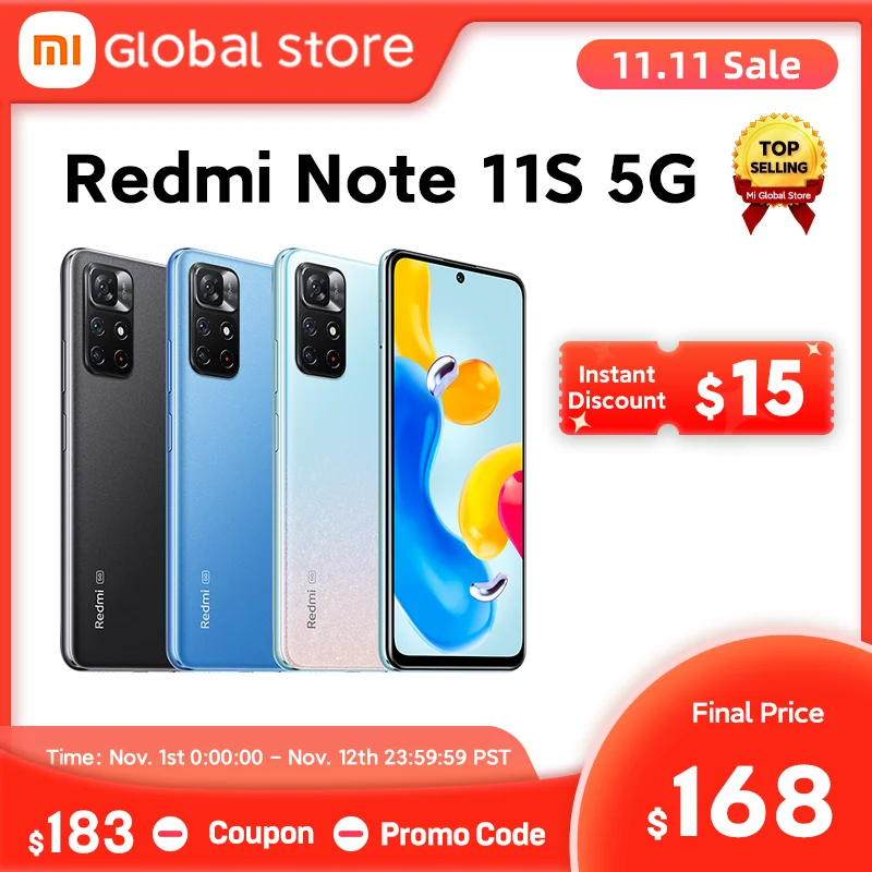 

Global Version Xiaomi Redmi Note 11S 5G Smartphone 64G / 128GB MediaTek Dimensity 810 NFC 33W Pro Fast Charging 5000 mAh 50MP